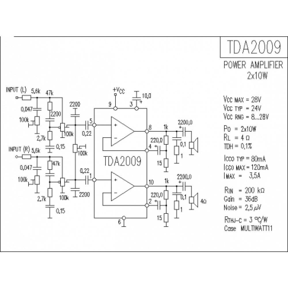TDA2009A 10W Stereo Amplifier